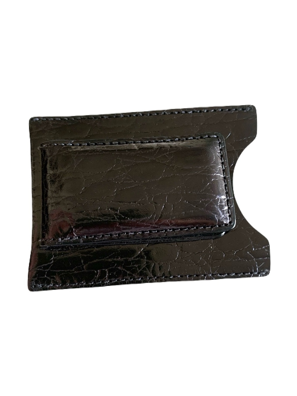 Mens Black Crocodile Print Embossed Genuine Leather Magnet Money Clip Card Case